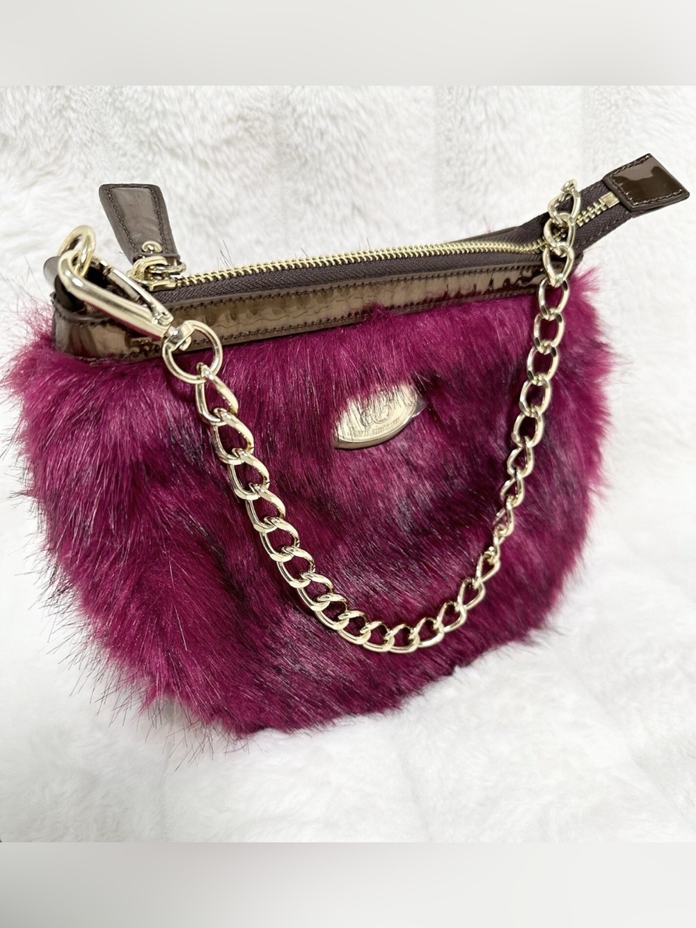 Sharif Vintage Bordeaux Faux Fur Handbag